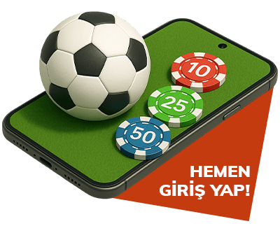 Mobil ekran üzerinde futbol topu ve renkli poker fişleri
