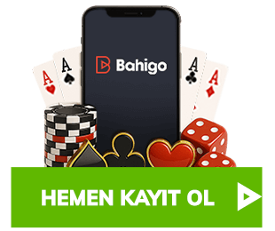 Mobil ekranda Bahigo logosu çevresinde kartlar ve fişler
